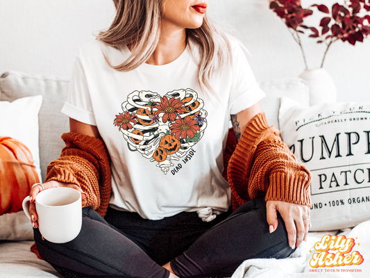 DTF DEAD INSIDE PUMPKIN & SKELETON HEART TRANSFER