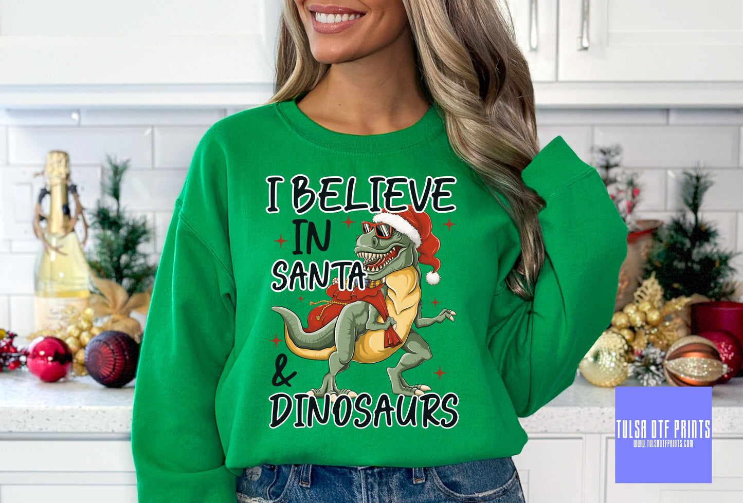 DTF I BELIEVE IN SANTA & DINOSAURS TRANSFER