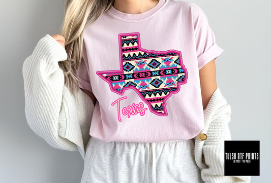 DTF TEXAS AZTEC PRINT FAUX EMBROIDERY TRANSFER