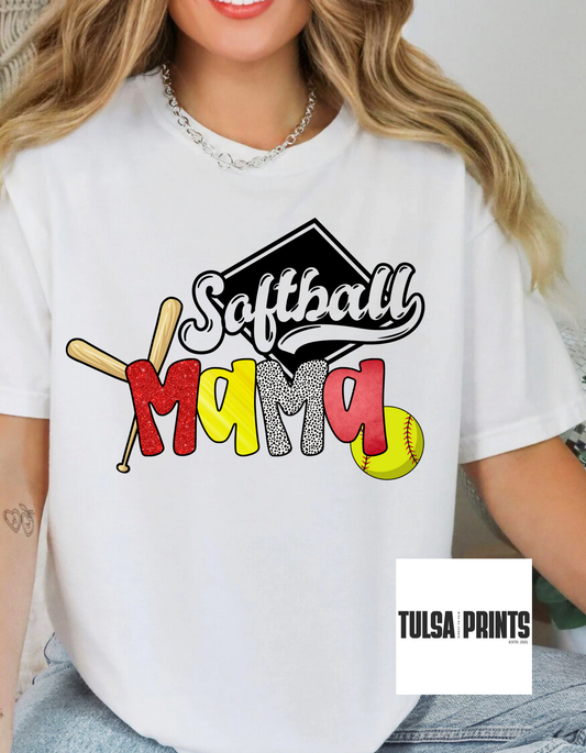 DTF SOFTBALL MAMA RED YELLOW TRANSFER