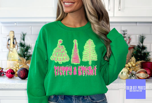 DTF MERRY & BRIGHT CHRISTMAS TREES TRANSFER