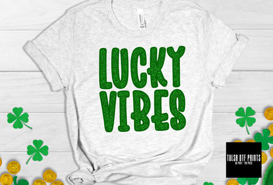DTF LUCKY VIBES FAUX GLITTER TRANSFER