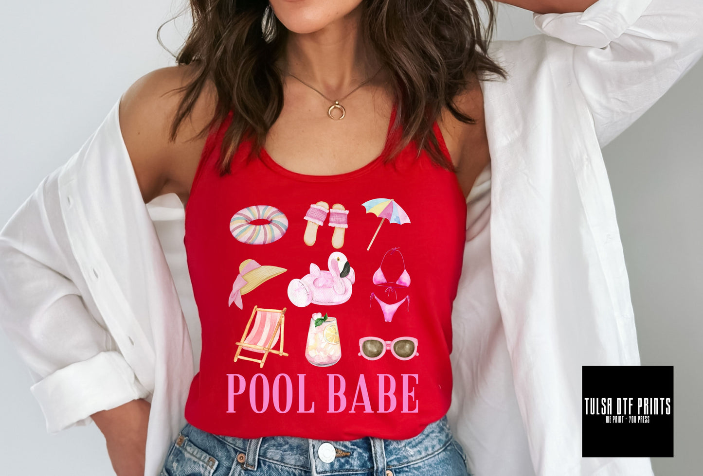 DTF POOL BABE WATERCOLOR COLLAGE TRANSFER