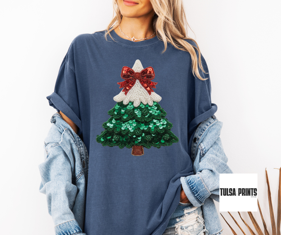 DTF CHRISTMAS TREE FAUX BEADS & SEQUIN TRANSFER