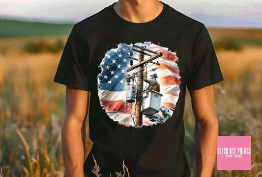 DTF LINEMAN W/ US FLAG TRANSFER