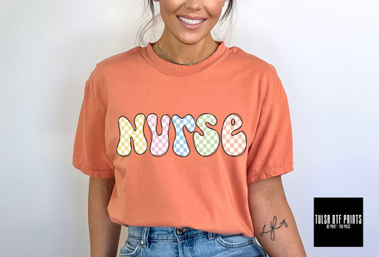 DTF NURSE GROOVY GINGHAM LETTERS TRANSFER