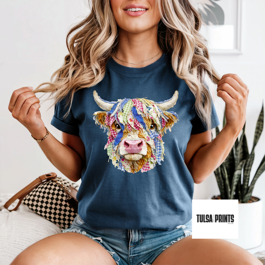 DTF PATCHWORK HIGHLAND COW TRANSFER