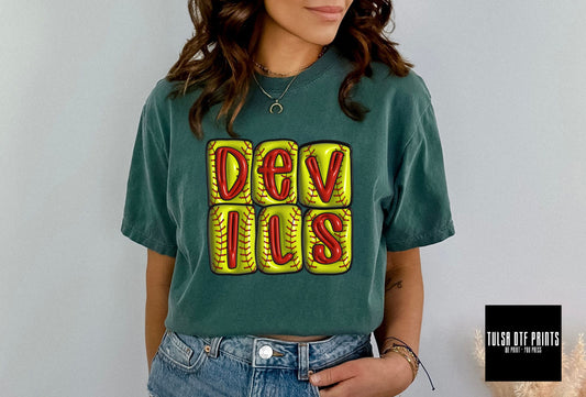 DTF DEVILS 3D SOFTBALL INFLATED LETTERS TRANSFER