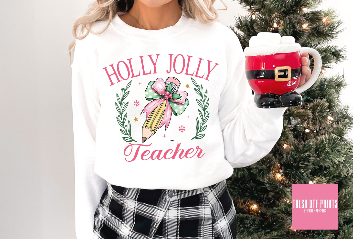 DTF HOLLY JOLLY TEACHER COQUETTE PENCIL TRANSFER