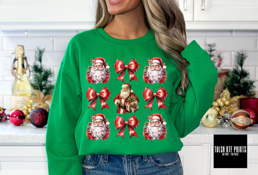 DTF VINTAGE SANTA & RED BOWS COQUETTE TRANSFER