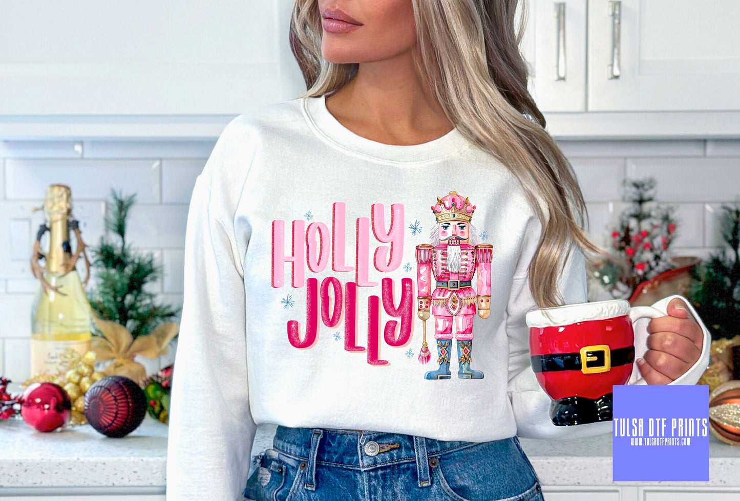 DTF HOLLY JOLLY PINK NUTCRACKER TRANSFER