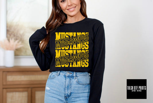 DTF MUSTANGS YELLOW SOLID/OUTLINE GAME DAY TRANSFER