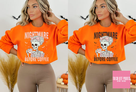DTF SKELETON GIRL NIGHTMARE BEFORE COFFEE (2 COLORS AVAIL.) TRANSFER