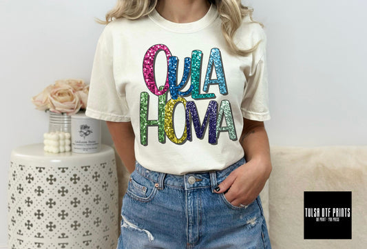 DTF OKLAHOMA FAUX SEQUIN SHADOW TEXT TRANSFER