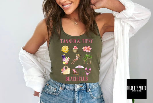 DTF TANNED & TIPSY BEACH CLUB WATERCOLOR COLLAGE TRANSFER