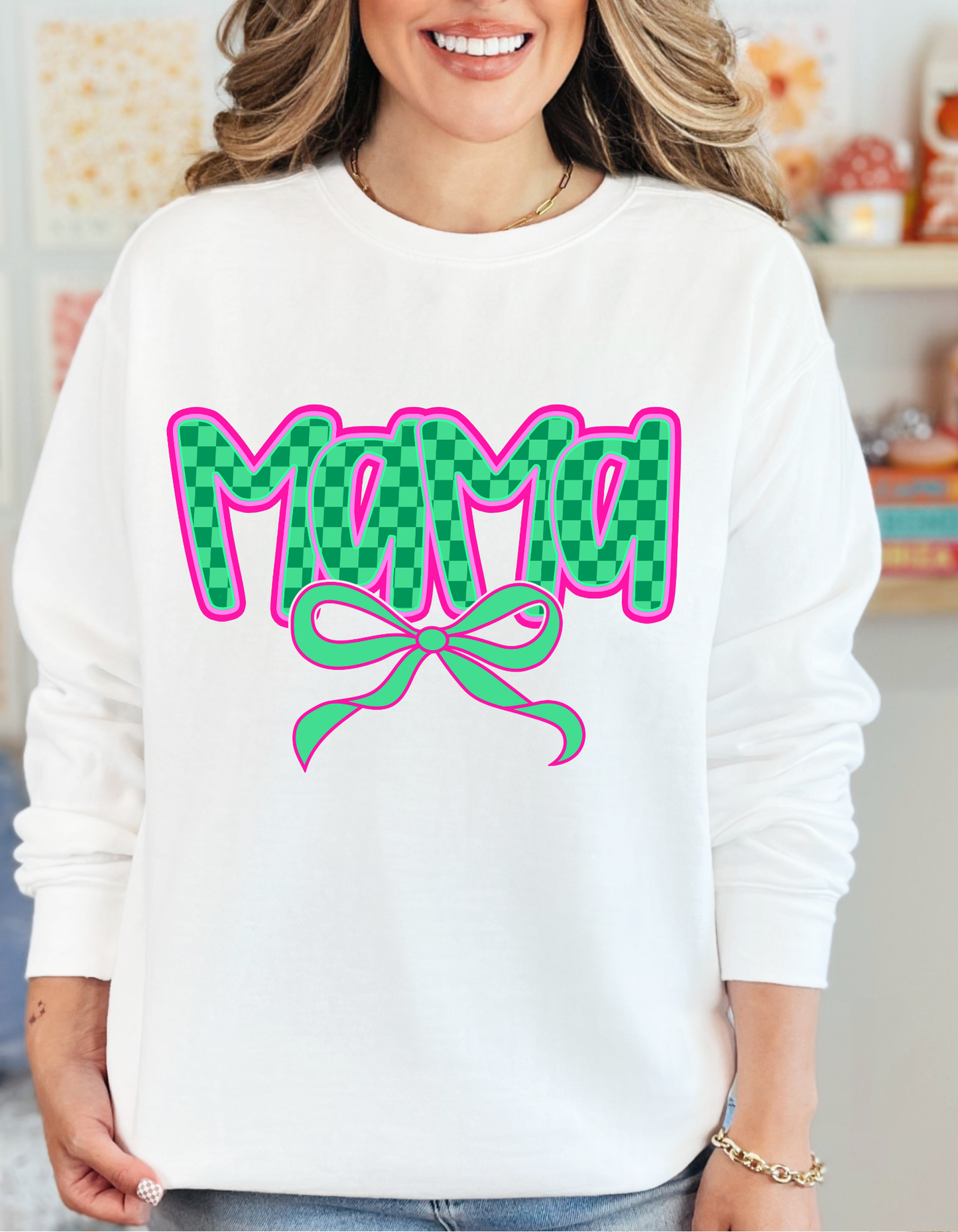 DTF MAMA NEON CHECKERED BOW TRANSFER