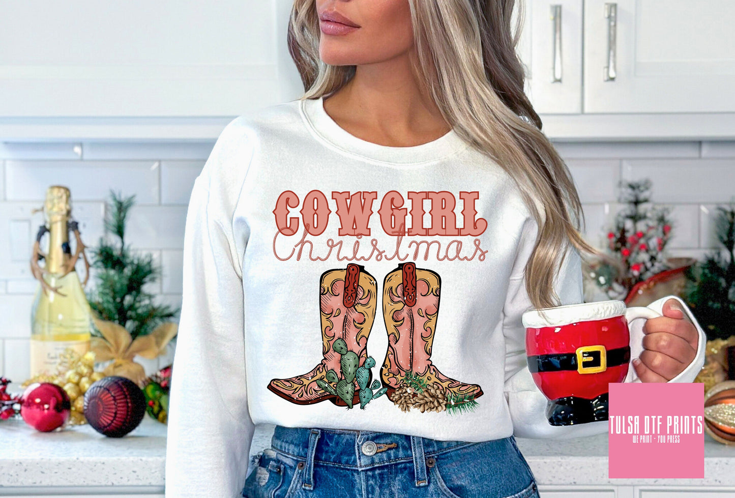 DTF COWGIRL CHRISTMAS COWGIRL BOOTS TRANSFER