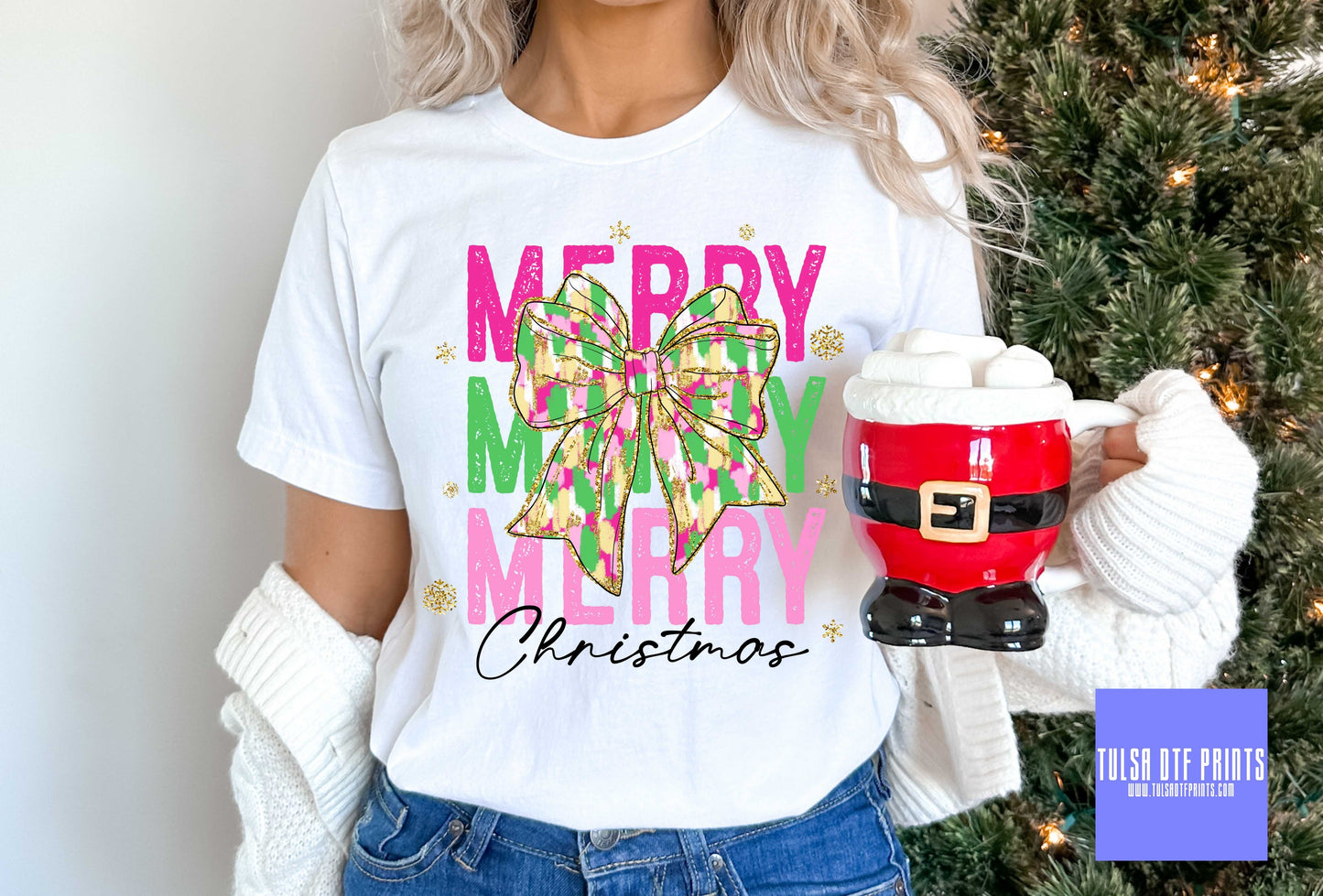 DTF MERRY CHRISTMAS COQUETTE BRUSH STROKES TRANSFER