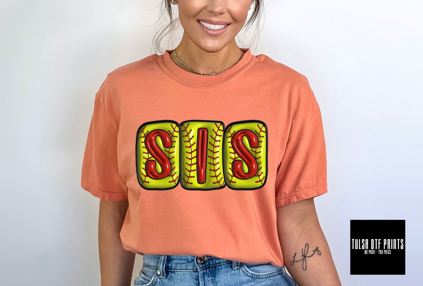 DTF SIS 3D SOFTBALL INFLATED LETTERS TRANSFER