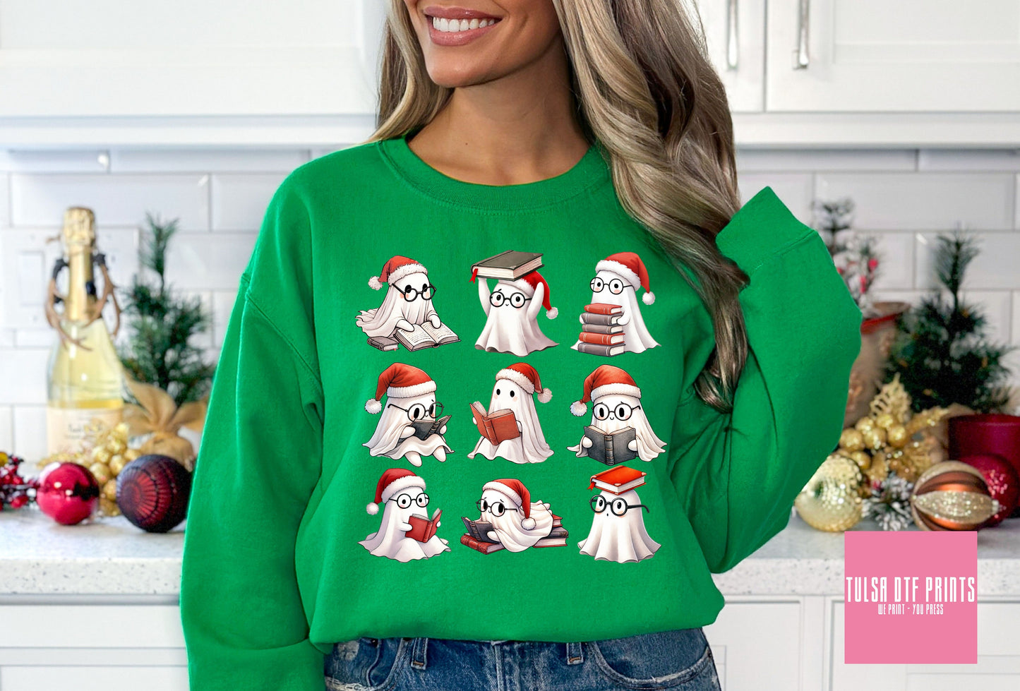 DTF CHRISTMAS GHOST READING W/ BOOKS TRANSFER