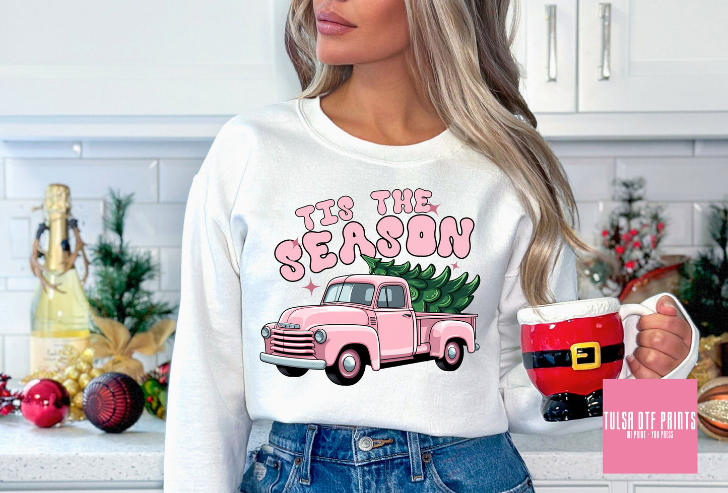 DTF 'TIS THE SEASON PINK TRUCK TRANSFER