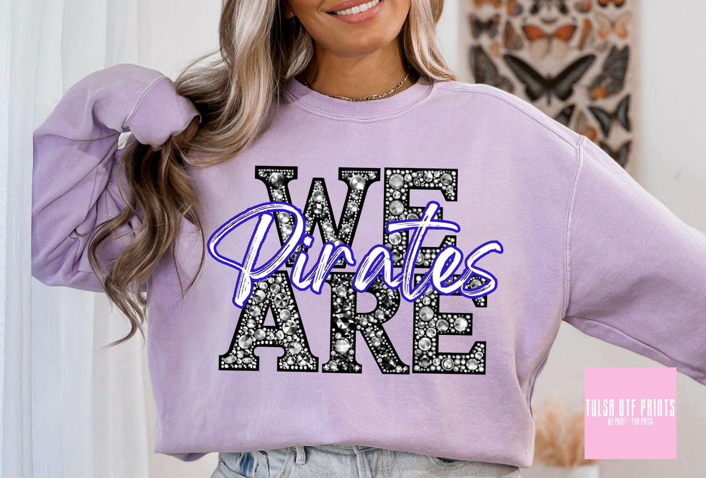 DTF WE ARE PIRATES ROYAL/WH BEDAZZLED GAME DAY TRANSFER