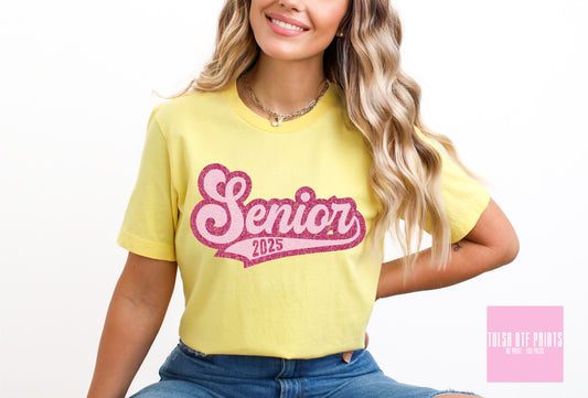 DTF SENIOR 2025 PINK FAUX GLITTER TRANSFER