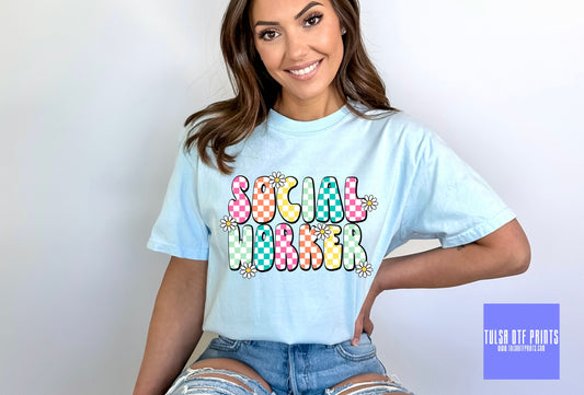 DTF SOCIAL WORKER MULTICOLOR CHECKERED TRANSFER