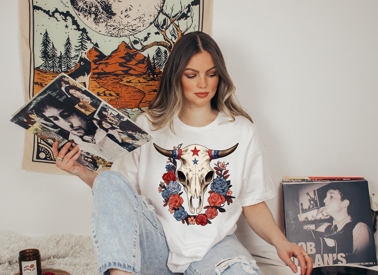 DTF PATRIOTIC FLORAL SKELLY TRANSFER