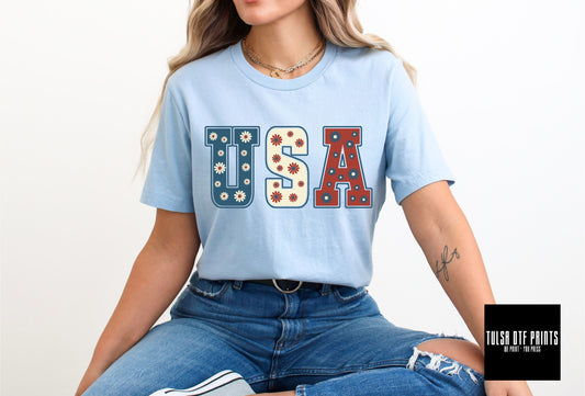 DTF USA RETRO FLORAL 4TH OF JULY TRANSFER