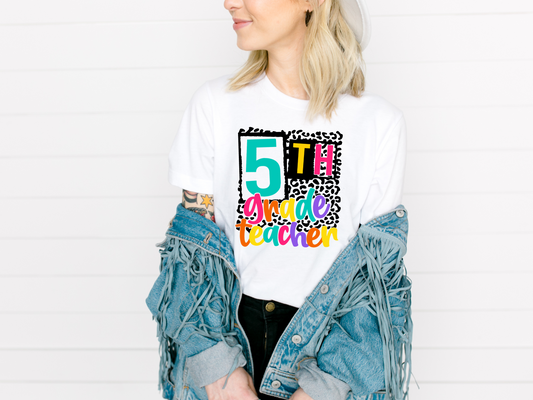 DTF FIFTH GRADE TEACHER FUN LEOPARD PRINT TRANSFER