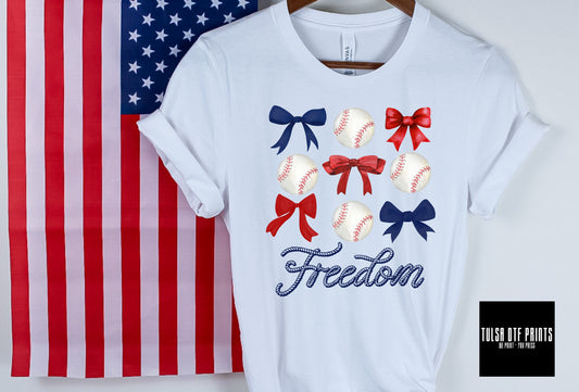 DTF FREEDOM RED/BLUE BASEBALL & BOWS TRANSFER