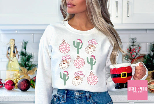 DTF COWBOY SANTA PINK COW PRINTS TRANSFER