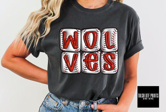 DTF WOLVES 3D BASEBALL INFLATED LETTERS TRANSFER