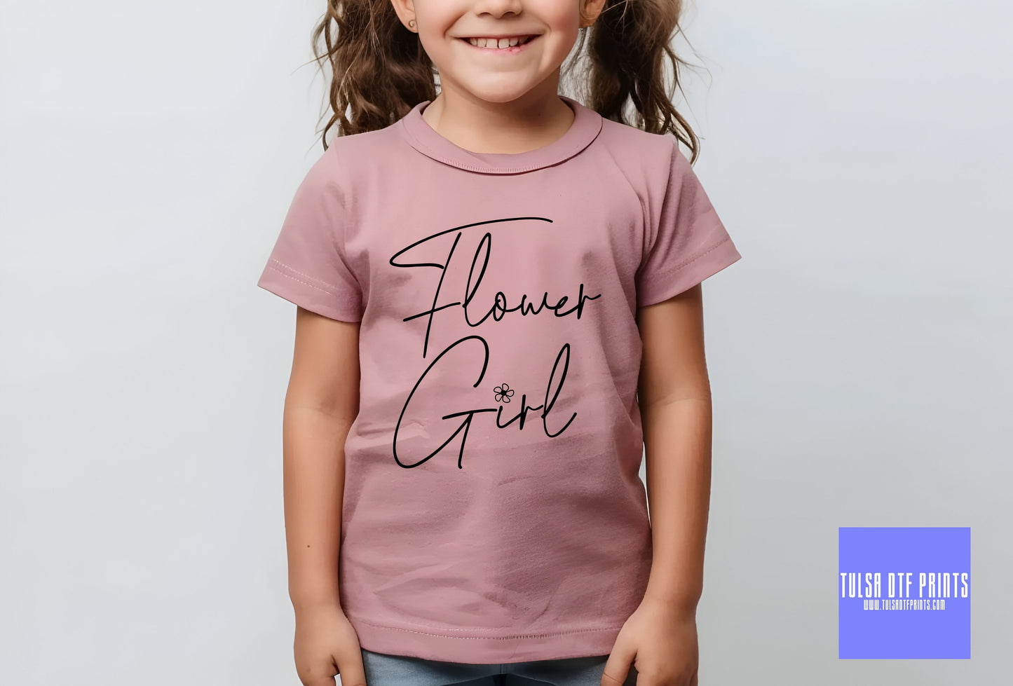 DTF FLOWER GIRL SIMPLE CURSIVE TRANSFER