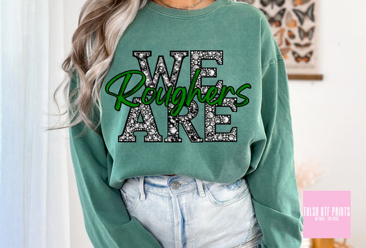 DTF WE ARE ROUGHERS GREEN/BLK BEDAZZLED GAME DAY TRANSFER