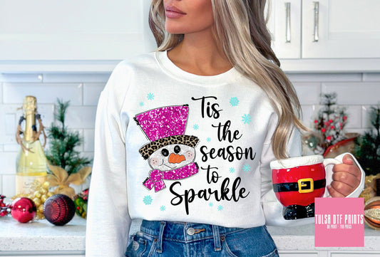 DTF 'TIS THE SEASON TO SPARKLE SNOWMAN FAUX SEQUIN TRANSFER