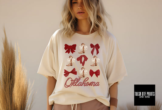 DTF COQUETTE OKLAHOMA RED/WHITE BOOTS AND BOWS TRANSFER