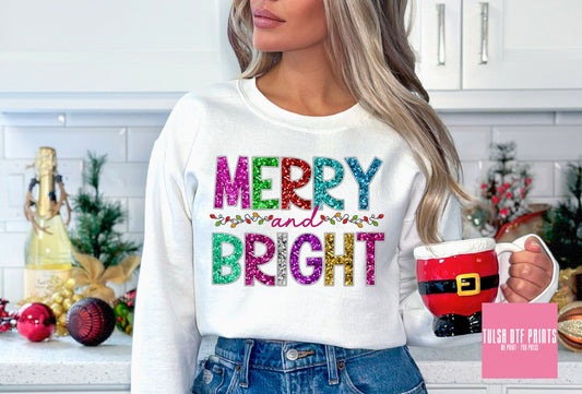 DTF MERRY & BRIGHT MULTICOLOR FAUX EMBROIDERY SEQUIN TRANSFER