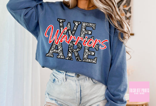 DTF WE ARE WARRIORS RED BEDAZZLED GAME DAY TRANSFER