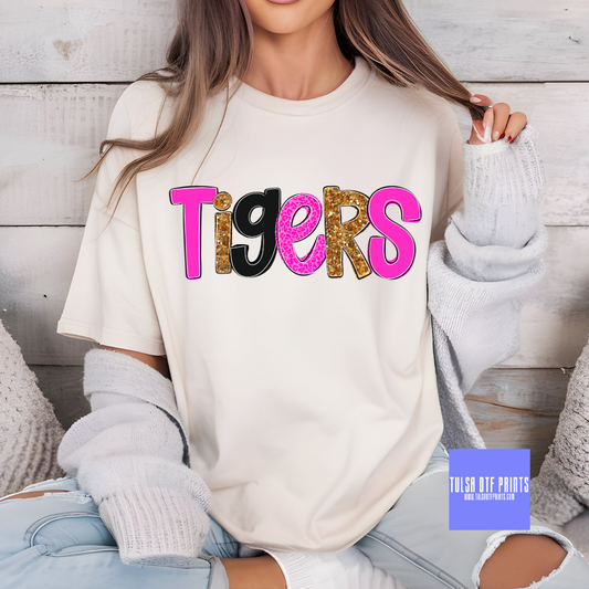 DTF GAME DAY MASCOT PINK LEOPARD POPPY LETTERS (5 MASCOTS AVAIL.) TRANSFER