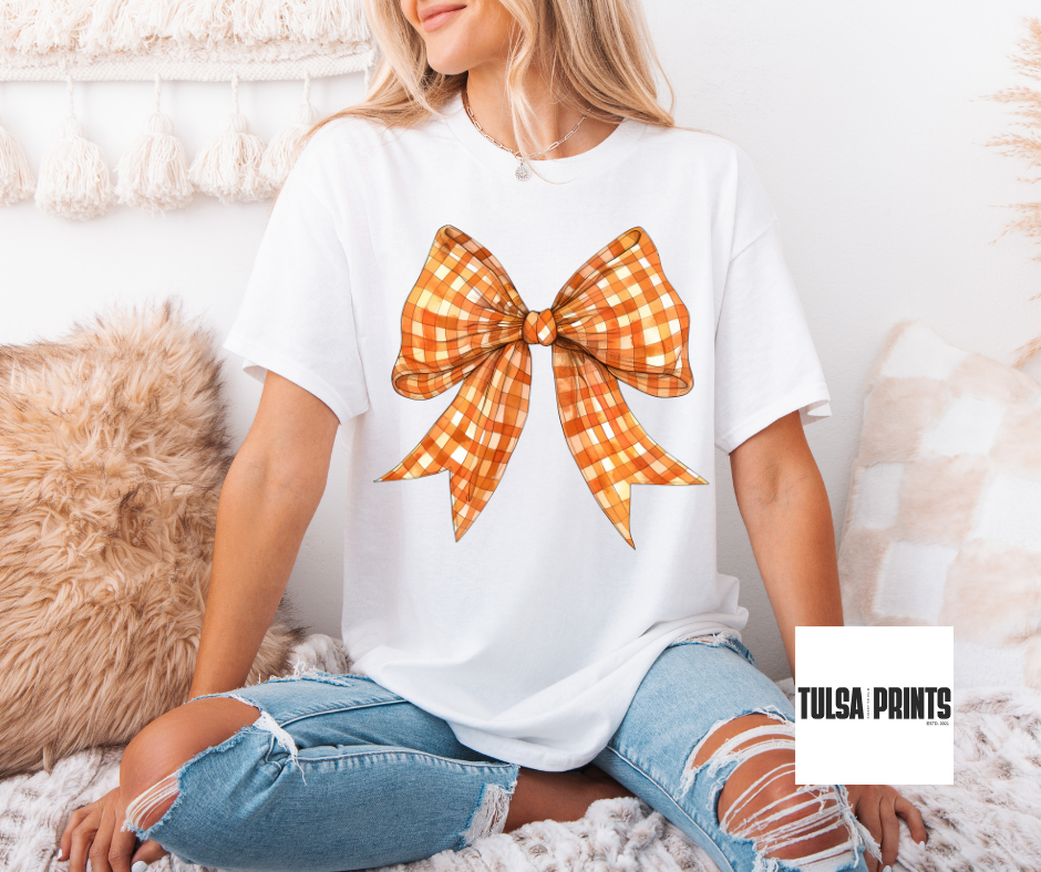 DTF ORANGE GINGHAM BOW TRANSFER