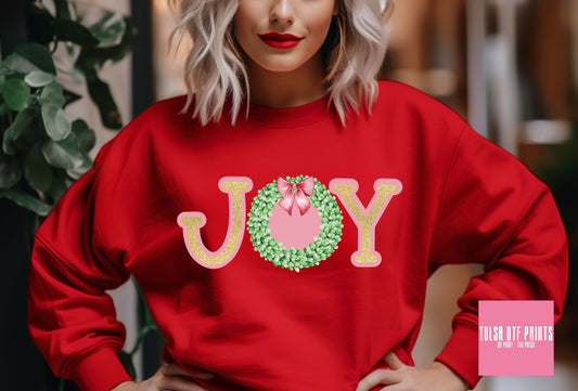 DTF JOY CHRISTMAS WREATH FAUX GLITTER TRANSFER