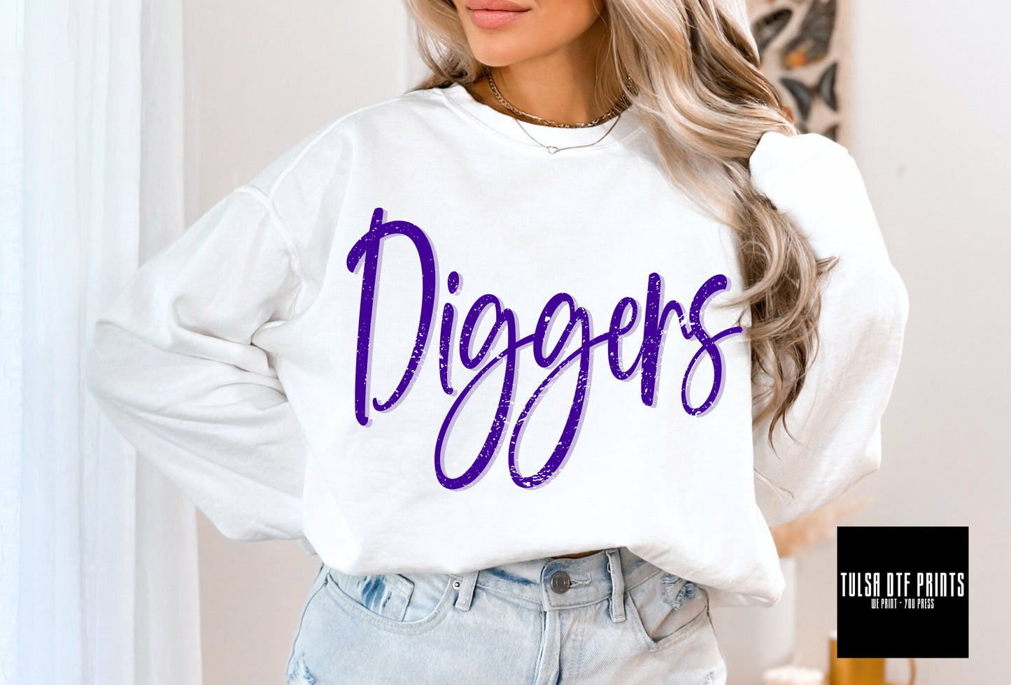 DTF DIGGERS PURPLE CURSIVE SHADOW GAME DAY TRANSFER