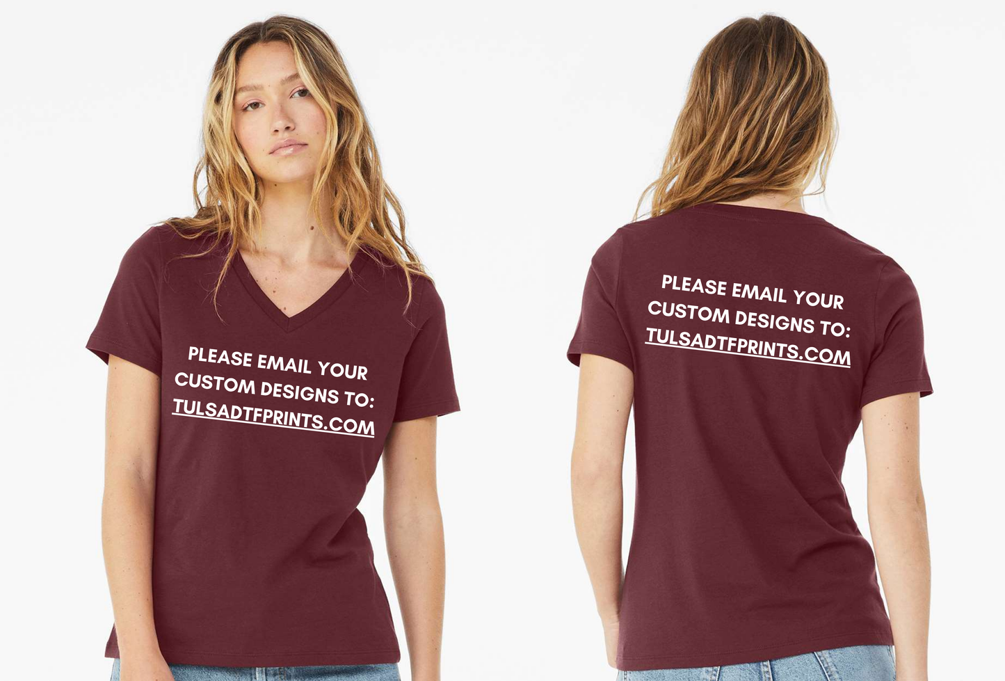 BELLA+CANVAS WOMEN'S RELAXED V-NECK TEE 6405 (Completed Shirt) (Front & Back)