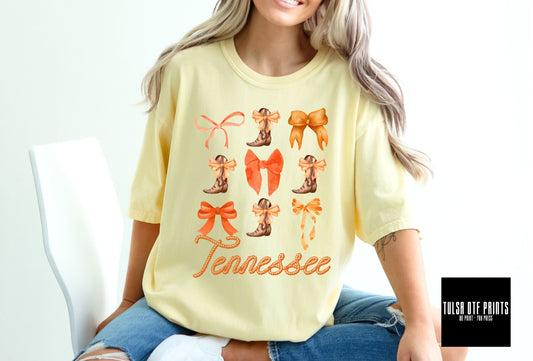 DTF COQUETTE TENNESSEE ORANGE BOOTS AND BOWS TRANSFER