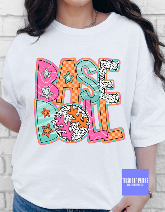 DTF BASEBALL RETRO STAR LETTERS & PATTERN TRANSFER