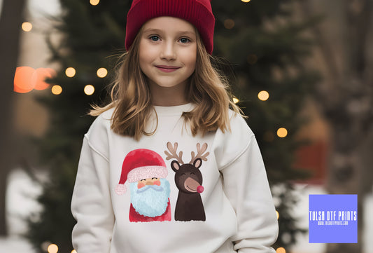 DTF HANDRAWN SANTA W/ REINDEER TRANSFER