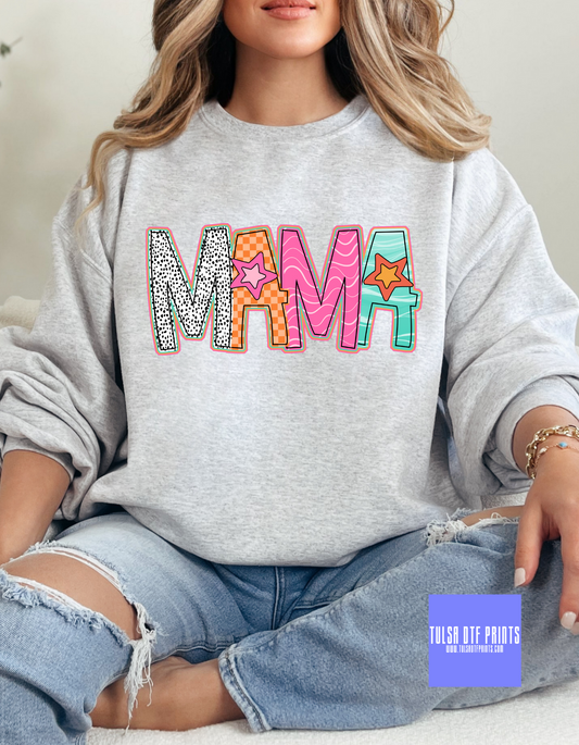 DTF MAMA RETRO STAR LETTERS & PATTERN TRANSFER
