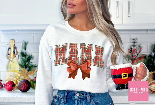 DTF MAMA CHRISTMAS PLAID COQUETTE TRANSFER